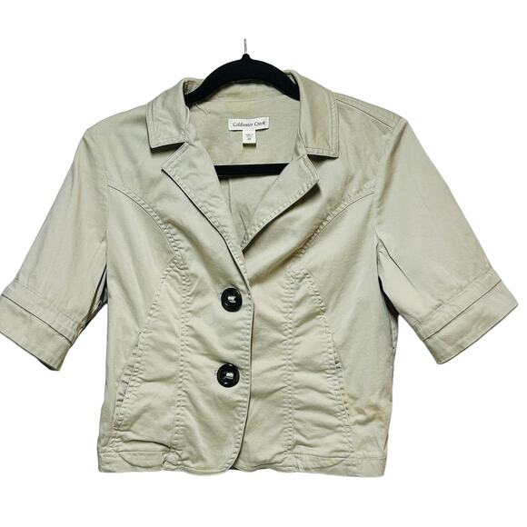 Coldwater Creek Collared Short Sleeve Blazer Tan Women's Size P8 - Picture 1 of 7